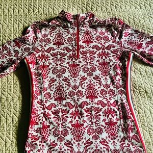 Athleta Red and White Patterned Long Sleeve Bodysuit